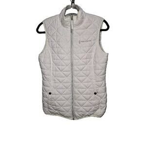 Free Country Womens Size SMALL White Reversible Puffer Quilted Gray Fur Zip Vest